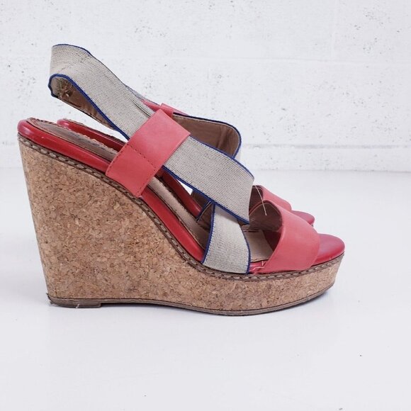 Splendid Kellen Cork Wedge Platform Sandals Sz 8.5 Strawberry Red Elastic Strap - Picture 5 of 9
